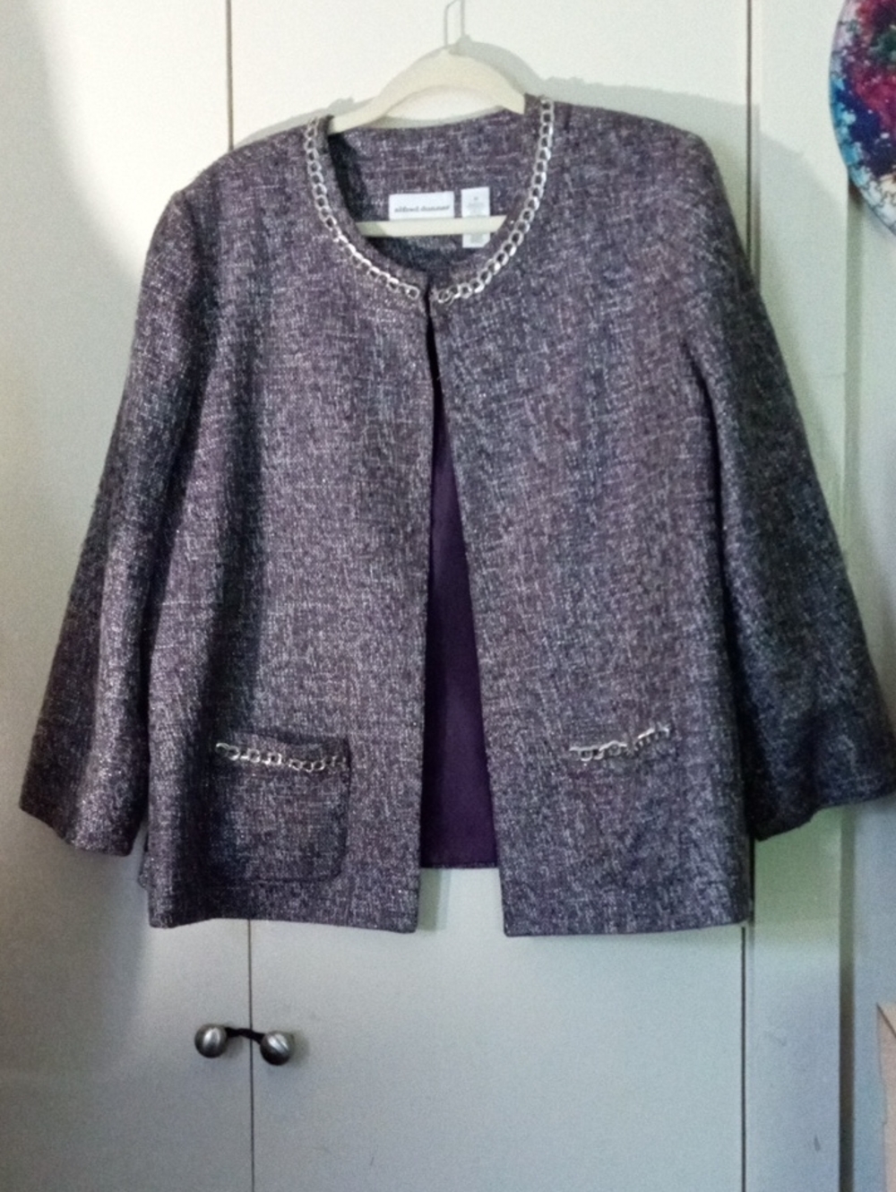 Alfred Dunner Purple/Silver Textured Tweed Open-Front Blazer Jacket Size 20